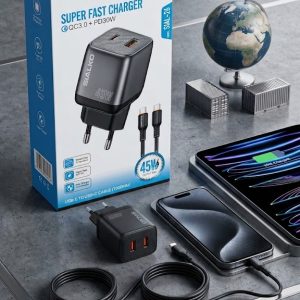 SIALKO 45W Super Fast Wall Charger QC3.0 + PD30W with USB-C Cable (SIAL-26)