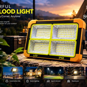 Portable Rechargeable Solar LED Flood Light & Power Bank – 12000mAh Battery, IP66 Weatherproof & Magnetic Base